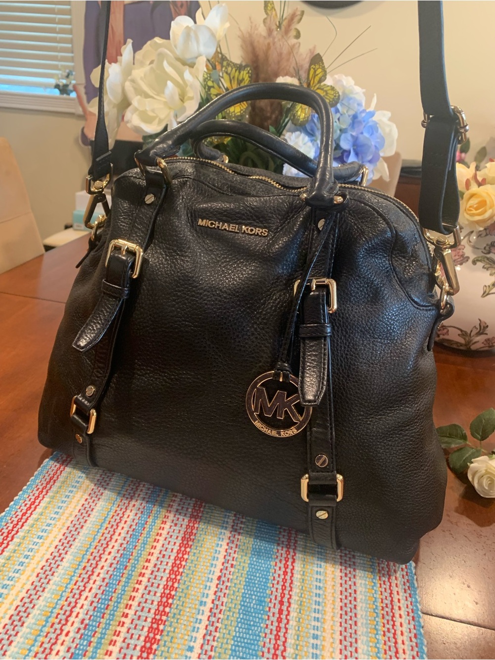 Michael Kors Large Black Leather Satchel with Gold Hardware - Picture 6 of 13